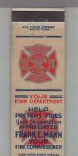 Matchbook Cover - Fire Related - Help Prevent Fires Frank E. Mann Fire Comish picture