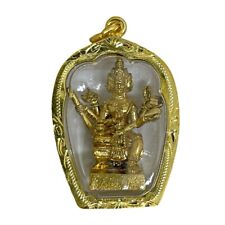 Lord Brahma Four-Faced God Phra Phrom Amulet Pendant Gold Plated Case #7 picture