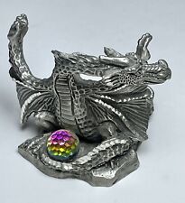 Masterworks Fine Pewter Dragon Figurine with Crystal Ball Sedlow 1991 picture