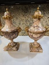 A Pair 19th Century French Marble And Bronze Cassolette Urns Ornate Beautiful  picture