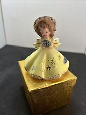Vtg Josef Originals 3 3/4” T Figurine  Girl Black Eyed Girl In Yellow Dress picture