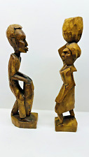 Vintage Set Of 2 Hand Carved Man & Woman African Tribal Figurines 12.5