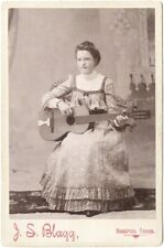 c. 1890 Woman Playing Acoustic Guitar Cabinet Card Photo ~ Blagg, Bastrop, Texas picture