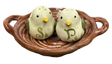 TempTations by Tara - Green  Floral Lace small bird salt and pepper set w/nest picture