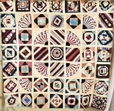 MUSEUM QUALITY, COLORFUL 1880's Victorian Silk Sampler Medallion Antique Quilt picture