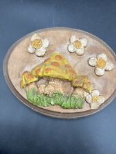 Vintage 70s Ceramic Mushrooms Daisy  Cottagecore Wall Art Hippie  8 X 6 In picture
