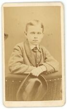 Antique CDV Circa 1870'S Handsome Young Boy Holding Hat Yates Wilmington, NC picture