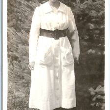 c1910s Cute Young Lady RPPC Girl Dress Belt Pine Tree Real Photo Postcard A94 picture
