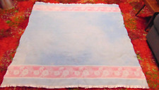 Vtg Pink & Blue Floral Stripe Cotton Camp Blanket  62
