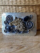 Vtg Western Belt Buckle - Brass, Black Stone And Silver - Mexico, Handmade picture