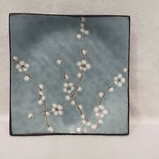 Japanese Soshun Blue Cherry Blossom Square Side Plate Sushi Dish picture