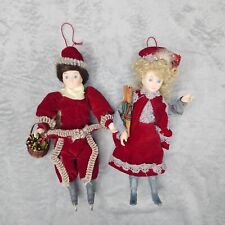 Lot 2 Kurt Adler Victorian Lady and Man Christmas Doll Ornaments Porcelain 1986 picture