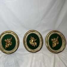Set of 3- 3D Gold Ornate Angels with Green Felt Accents picture