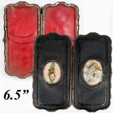 Antique French Cigar Case, 6.5 » Leather with Embroidery Insets, Napoleon III picture