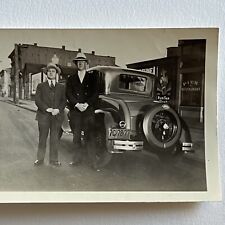 Vintage B&W Snapshot Photograph Handsome Men By Ford Car Street CA License Plate picture