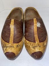 Vintage Wooden Belgium Clogs 1954 Hand Carved Large Well Worn Collectible picture