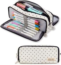 ANGOOBABY Large Pencil Case Big Capacity 3 Compartments Canvas Black Dot  picture