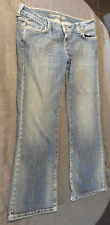 WOMENS AMERICAN EAGLE LOW RISE BELL BOTTOM LIGHT BLUE WASH JEAN PANTS 10 SHORT picture