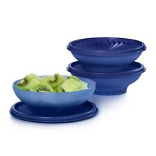 Tupperware Servalier Salad Bowl Set of 3 Arctic Night Blue 16 oz Bowls BRAND NEW picture