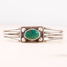 EARLY OLD PAWN STERLING GREEN TURQUOISE RAIN DROPS STAMP CUFF BRACELET 6.25