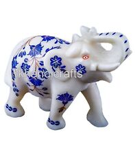 6 Inches Marble Up Trunk Elephant Statue Inlaid with Gemstone from Handicrafts picture
