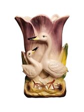 Vintage BP IMPORTS Japan Ceramic Planter Vase Purple Tulip & Swans Lusterware picture
