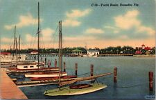 Postcard Dunedin Florida FL DC-18 Yacht Basin Sailboats 1941 Linen CURT TEICH picture