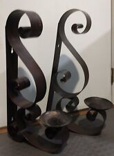 Pair of Large Black/Brown Iron Wall Candle Holders /Brutalist picture