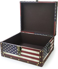 Large Vintage Decorative Storage Trunk - Wooden American Flag Treasure Chest Box picture