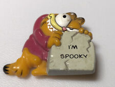 Vintage Garfield Halloween Spooky Scary Grave Stone Horror Button Pin Pinback picture