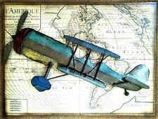 Aluminium Biplane Aircraft On World Map Larger Size Art Deco 3D ART World Flight picture
