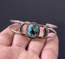 Vintage Navajo Native American Sterling Silver .925 Leaf Turquoise Cuff Bracelet picture