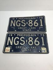 Vintage Matched Pair Michigan 1973, 74 , 75 License Plates NGS 861 picture