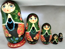 Russian Vintage Matryoshka Nesting Dolls Wooden Signed Hand Painted 5 Pcs Floral picture