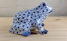 Andrea by Sadek Hand Painted Frog Blue & White Fishnet Porcelain FIgurine  picture