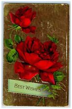 1913 Best Wishes Red Roses Flowers Gel Gold Gilt Myrtle Point Oregon OR Postcard picture