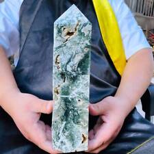 4.53lb Natural Moss Agate Quartz Obelisk Crystal Wand Point Tower Reiki Healing  picture