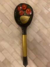 Vintage KHOKHLOMA Wooden Spoon Hand Painted RUSSIAN Lacquer Black Red & Gold picture