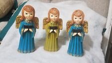 Set Of 3 Vintage Ceramic Ardco Singing Angels Blu/Grn 7 1/2