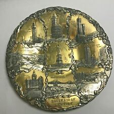 Antique Metal Plate Souvenir of New York Silver/Gold Tone Embossed Circa 1915 picture