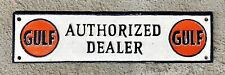 GULF Gas & Oil AUTHORIZED DEALER Gas Station Cast Iron Wall Sign, 4” x 15.75” picture