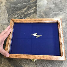 New Small Display Case Locking Wood Brass Glass Arrowheads Medals Trinkets picture