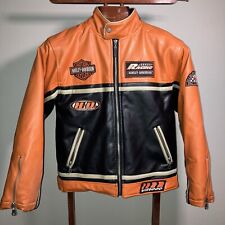 HARLEY DAVIDSON Leather Motorcycle Biker Jacket Racing VR1000 Youth M picture
