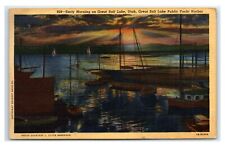 Postcard Early Morning on Great Salt lake, UT Yacht Harbor 1947 E24 picture