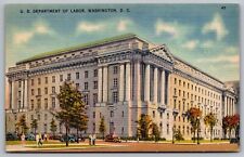 US Department Of Labor Washington DC Linen Old Car 1945 Cancel WOB PM Postcard picture