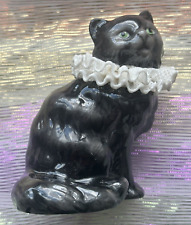 Vintage Franklin Mint Curio Cabinet Porcelain Lace Black Cat Ruffled Collar picture