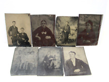 7 Antique Tintype Photographs Young Man Pretty Girl Woman Children Lot picture