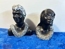 Vintage Pair Black Coral Busts by Frank Shirman 