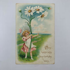 Postcard Birthday Greeting Little Girls Sisters Giant Dog Rose Pre-1907 Tuck picture