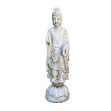 Chinese White Gray Marble Stone Standing Abhaya Mudra Buddha Statue cs7224 picture